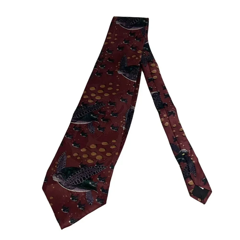 #7079 Endangered Species Turtle Brown Silk Mens Classic 4 inch wide Necktie